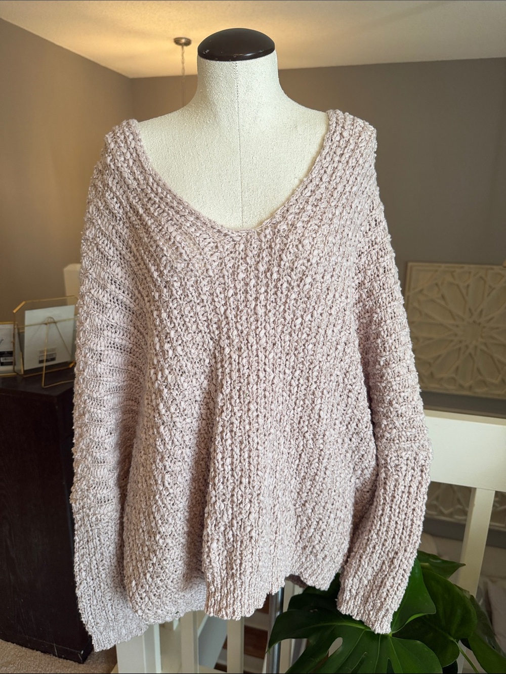 Wishlist Plush V-Neck Chenille Sweater - Blush Pink